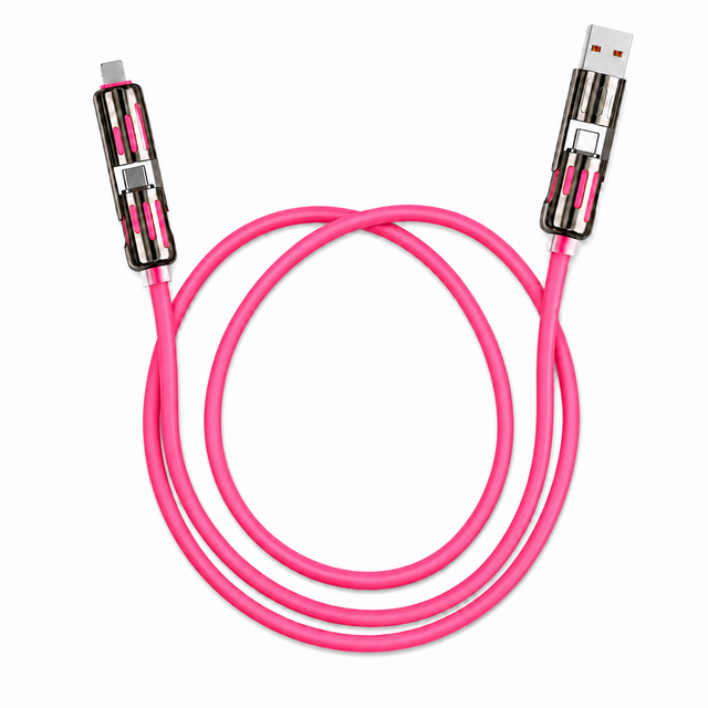 PD 4in1 240W 멀티 고속충전 케이블 C타입 아이폰 8핀 USB-A LED 실리콘 데이터 충전선 1.2m