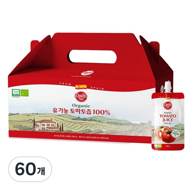 바이퀸 델리오 유기농 NFC 착즙 100% 레드 토마토 즙 주스, 100ml, 60개