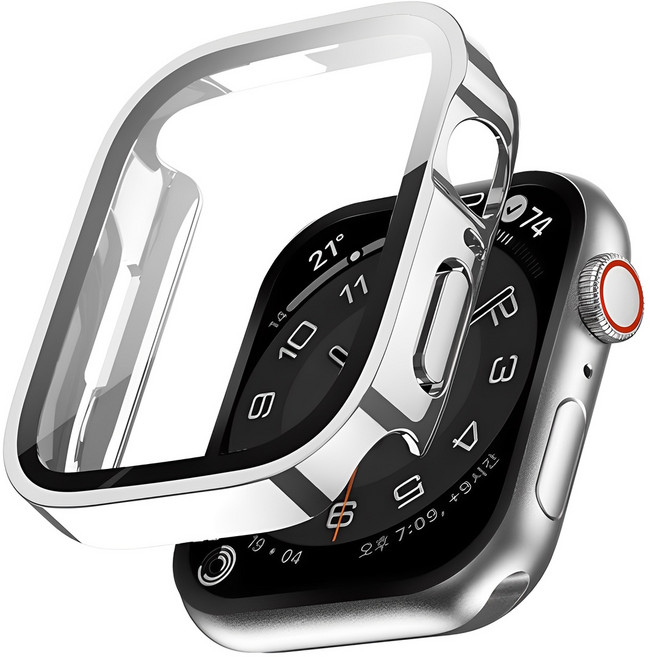 이츠라이프 애플워치 9H 스퀘어 풀커버 강화유리 케이스 40mm, 실버, 1개