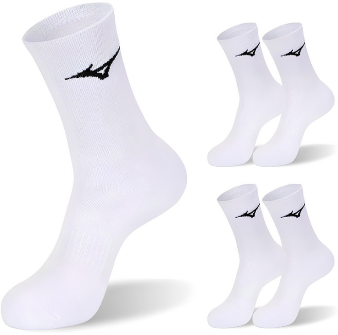 미즈노 남녀공용 컴피트 더블 쿠션 크루 스포츠 양말, 화이트, 5개