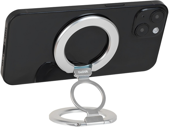 온아워 맥세이프 그립톡 양면 자석 핸드폰 거치대 +맥세이프 링 3개, 실버, 1개