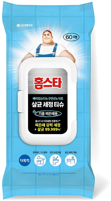 홈스타 다목적 살균세정티슈 기름찌든때 60p, 1개