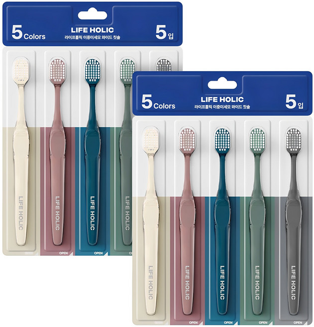 라이프홀릭 이중미세모 와이드 칫솔, 5개입, 2세트