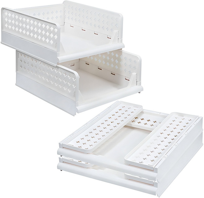 올리빙 국내 제조 크로스 접이식 슬라이딩 리빙박스, 화이트, 4개