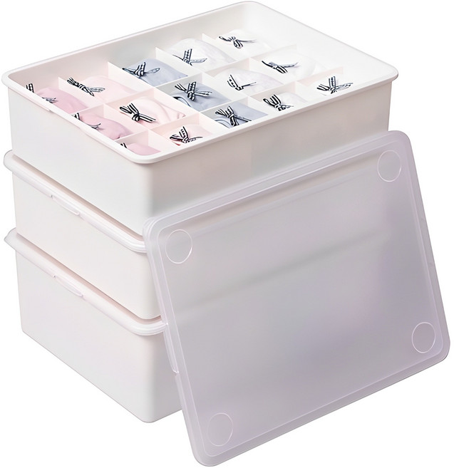 이즈리빙 칸칸칸 속옷 정리함 세트 1칸 + 10칸 + 15칸, 아이보리 + 반투명뚜껑, 1세트