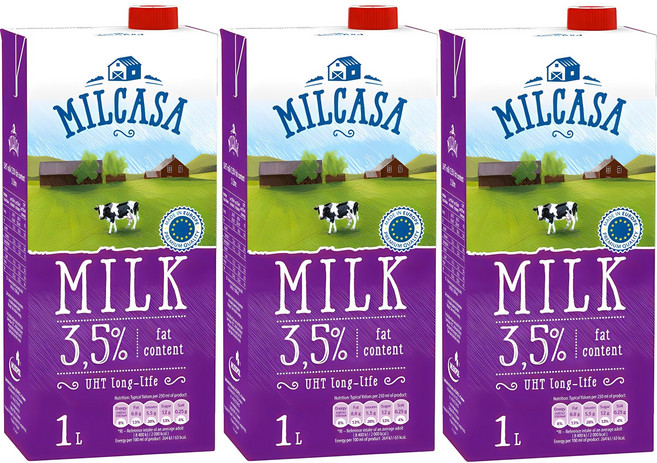 밀카사 멸균우유 3.5%, 1L, 3개