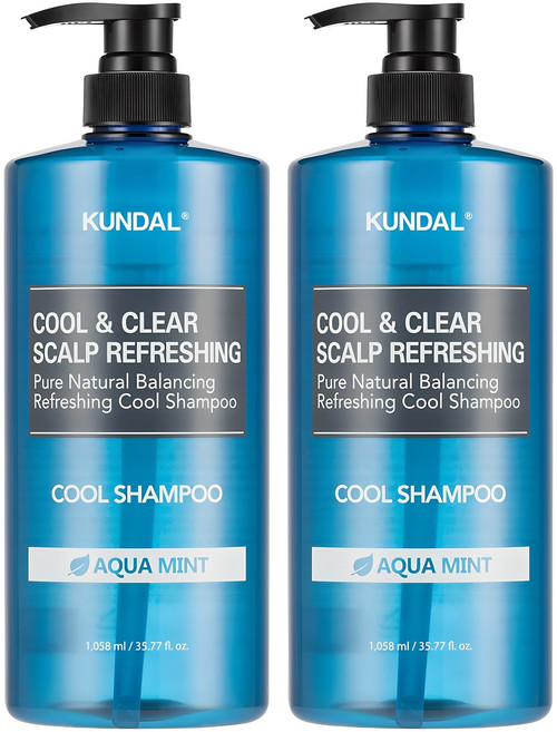 쿤달 쿨 앤 클리어 스칼프 리프레싱 샴푸 아쿠아민트향, 1.058L, 2개