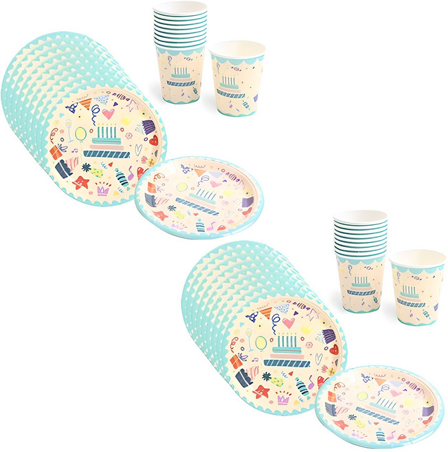 파티해 생일 파티접시 18cm 20p + 파티컵 20p 세트 아이콘, 1세트