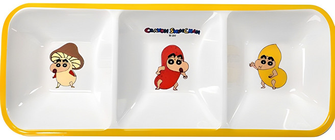 짱구 멜라민 직사각 3절 나눔접시, 혼합색상, 1개