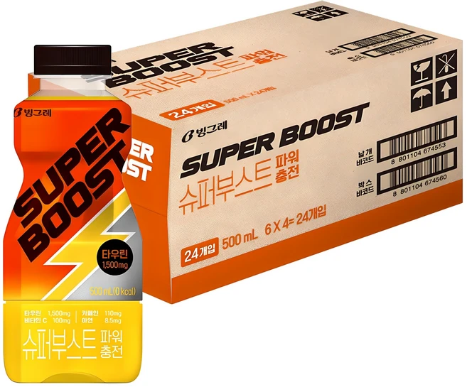 빙그레 슈퍼부스트 파워충전 에너지 음료, 500ml, 24개 - 쿠팡