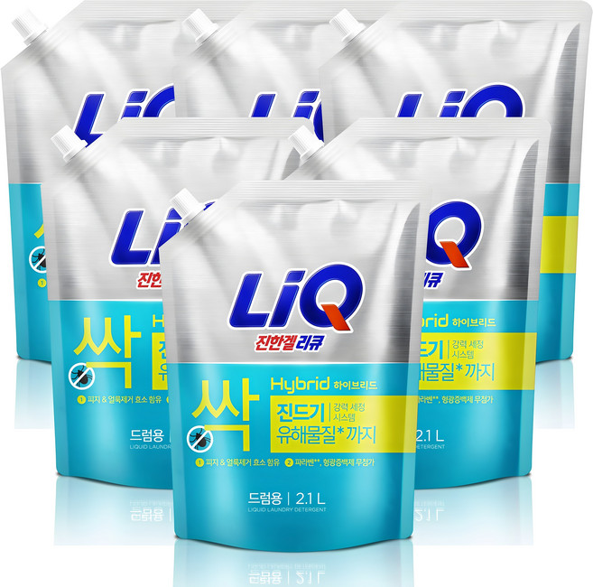 리큐 진한겔 하이브리드 드럼세탁기용 액상세제 리필, 2.1L, 6개