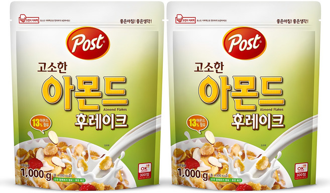 포스트 고소한 아몬드 후레이크 시리얼, 1kg, 2개