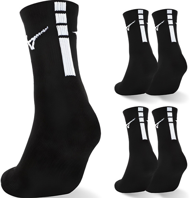 미즈노 남녀공용 플레이 더블 쿠션 미드 스포츠 양말, 블랙, 5개