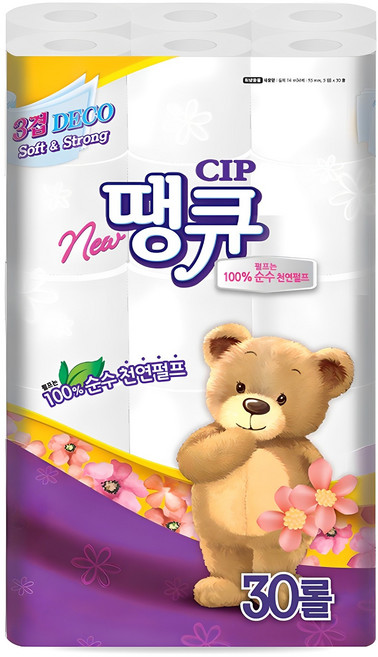 땡큐 3겹 천연펄프 롤화장지, 14m, 30개입, 1개