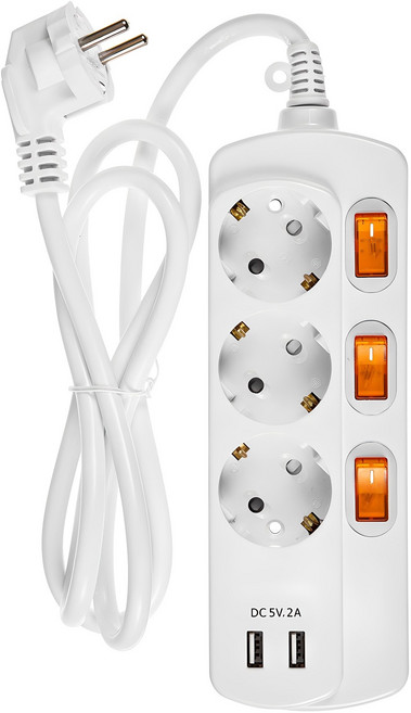 홈플래닛 멀티탭 3구 + USB 2포트 XWL-SAG3U, 1.5m, 화이트, 1개