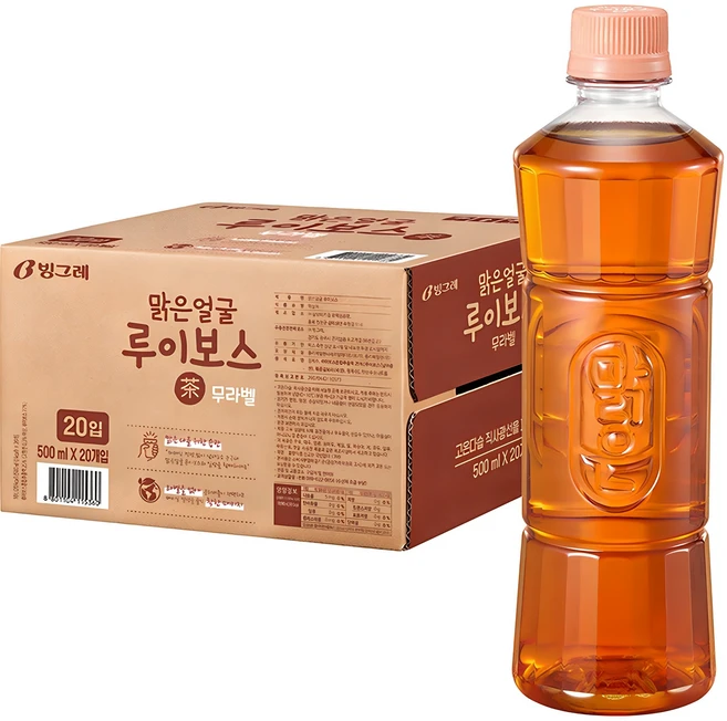 빙그레 맑은얼굴 루이보스차 무라벨, 500ml, 20개 - 쿠팡
