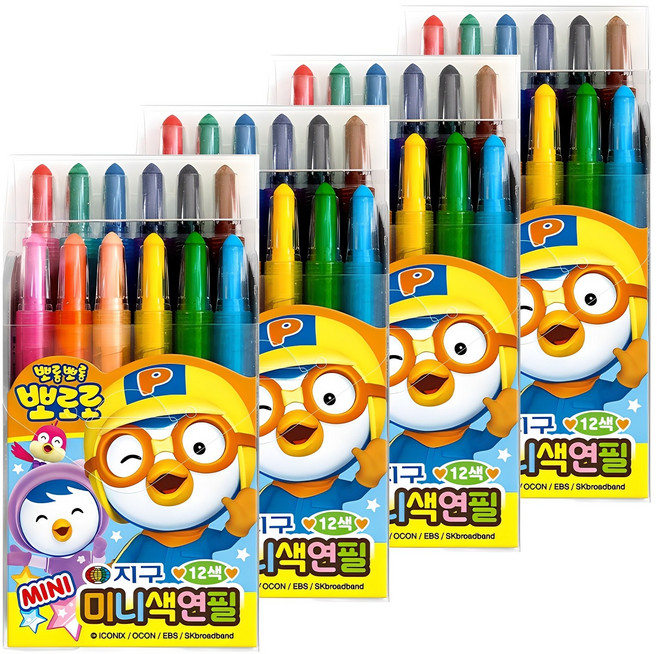 지구화학 뽀로로 미니 색연필, 12색, 4개