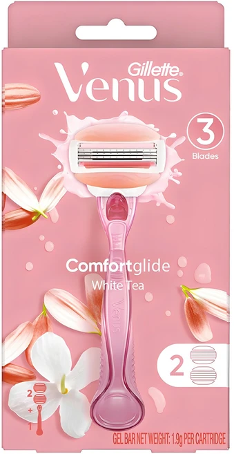 Venus 정품 컴포트 글라이드 화이트티 여성용 면도기 + 면도날 2입, 2개입, 1개 - 쿠팡