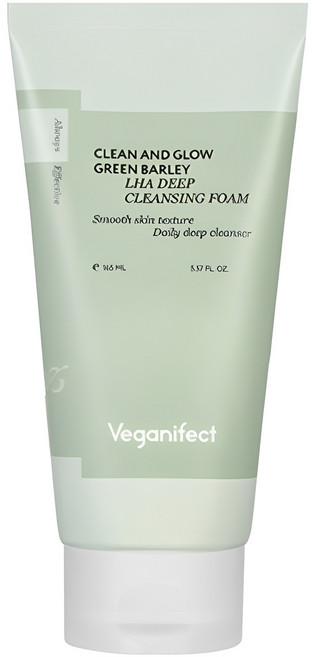 veganifect 煥發光采LHA綠大麥深層泡沫洗面乳, 165ml, 1條
