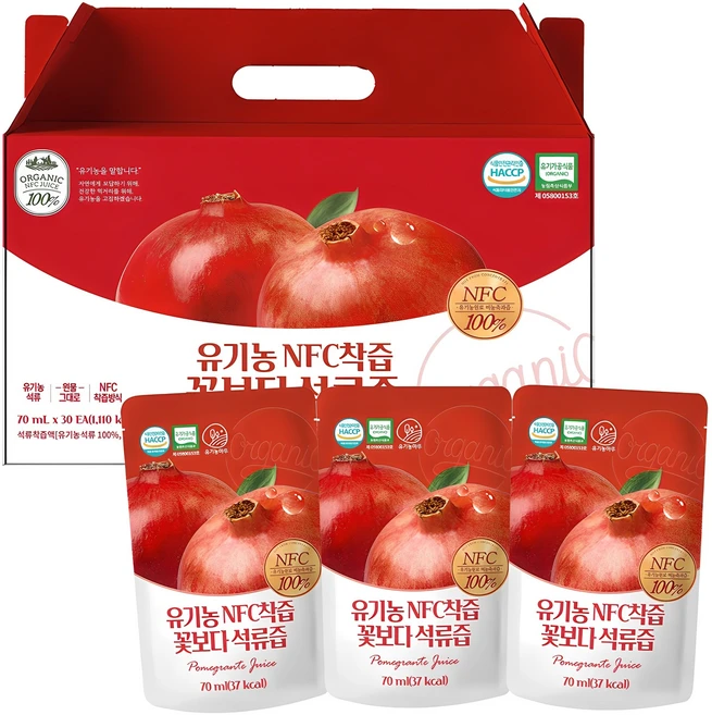 유기농마루 정품 유기농 NFC 착즙 꽃보다 석류즙, 70ml, 30개 - 쿠팡