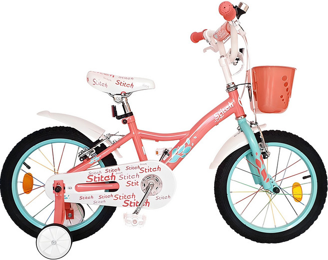 옐로우콘 어린이 스티치 네발 보조바퀴 자전거, 핑크, 126cm, 1개