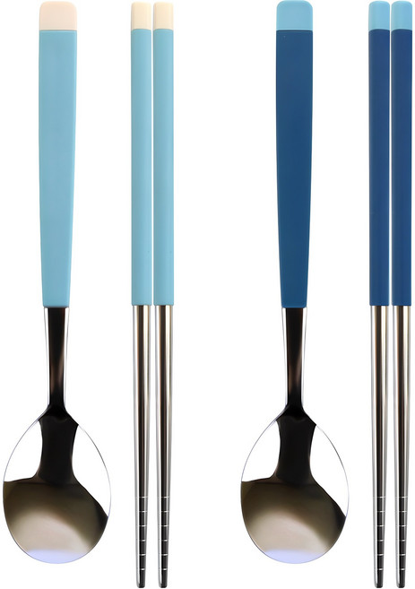 보네르 주니어 2인 수저, 하늘 + 블루, 숟가락(2P) + 젓가락(2P), 1세트