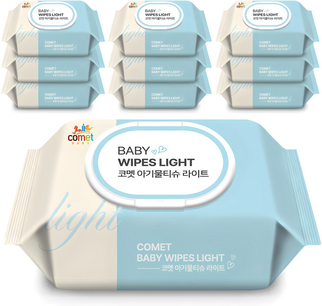 코멧 아기물티슈 라이트 캡형, 40g, 100개입, 10개