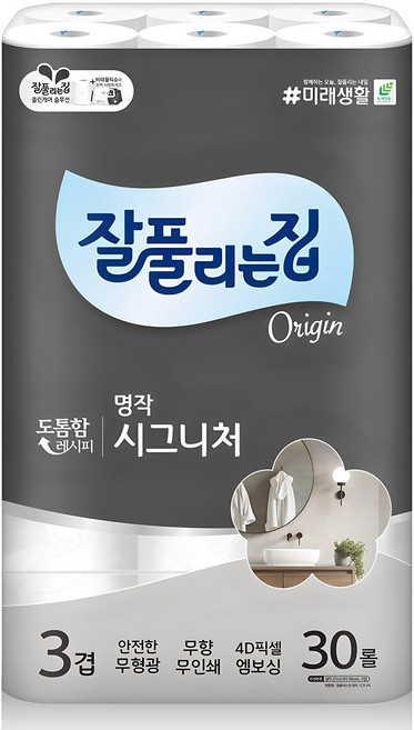 잘풀리는집 명작 시그니처 3겹 고급롤화장지, 27m, 30롤, 1개