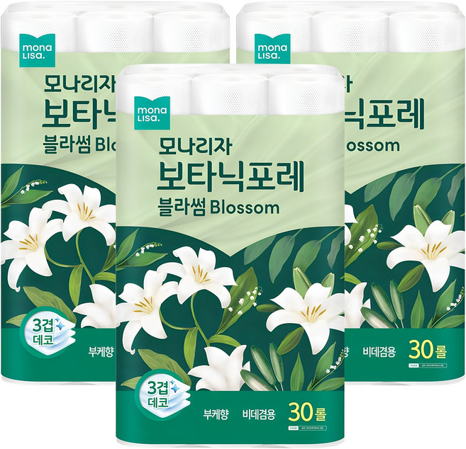 모나리자 보타닉포레 블라썸 3겹 고급롤화장지, 27m, 30개입, 3개