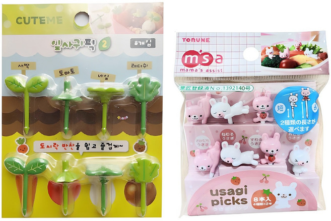 미미앤오 도시락 잎사귀픽 8종 + 토끼픽 8종 세트, 16개, 1세트