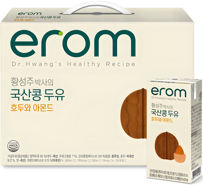 이롬 황성주 박사의 국산콩 두유 호두 아몬드, 190ml, 24개