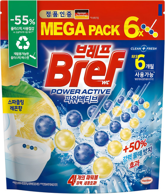 브레프 파워액티브 스파클링 레몬향 6p, 300g, 1개