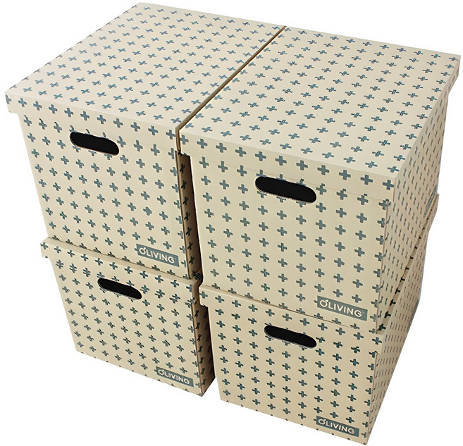 올리빙 크로스 트렁크 대형 5겹 종이정리함, 그레이, 33.5 x 43 x 32 cm, 4개
