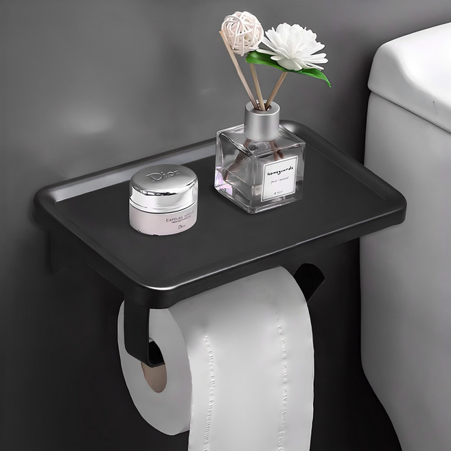 코멧 접착식 알루미늄 휴지걸이 + 양면 테이프 세트, 블랙, 1개