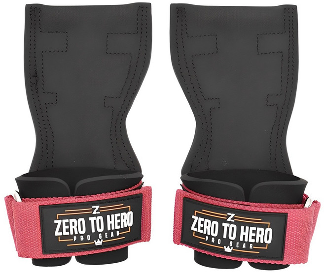 제로투히어로 리프팅 프로 그립 일체형 헬스 스트랩, 1세트, PINK