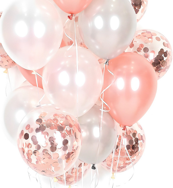 천장풍선20p + 컬링리본3p + 스폰지닷100p 세트, 컨페티은박로즈골드 + 펄실버 + 펄화이트 + 펄로즈골드 + 화이트, 1세트