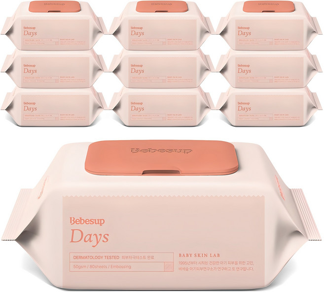 베베숲 데이즈 물티슈 캡형, 80매, 10개