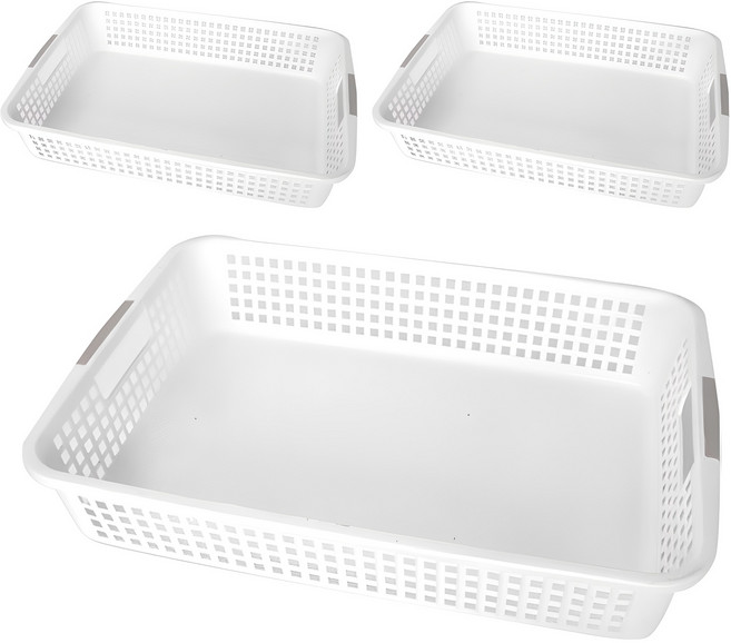데코 다용도 직사각 바구니, 화이트, 3개