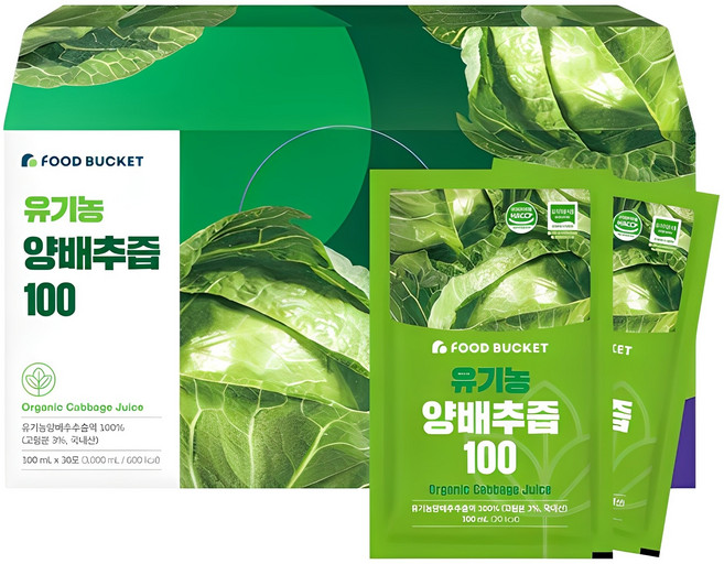 푸드버킷 국내산 유기농 양배추즙 100, 3L, 1개