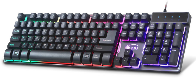 ZIO 비키스타일 레인보우 백라이트 RGB 게이밍 유선 일반형 키보드, 블랙, ZIO-GK45