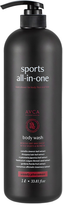 아브카 스포츠 올인원 퍼퓸드 바디워시 우디페로몬향, 1L, 1개