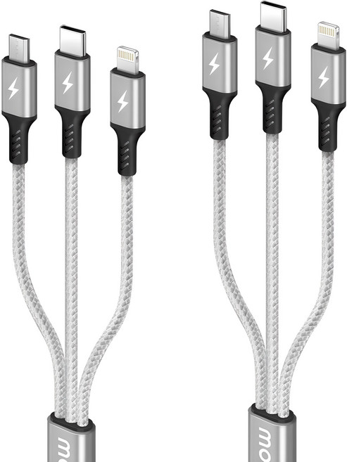 모잇 3in1 멀티 고속충전 케이블, 120cm, 실버, 2개