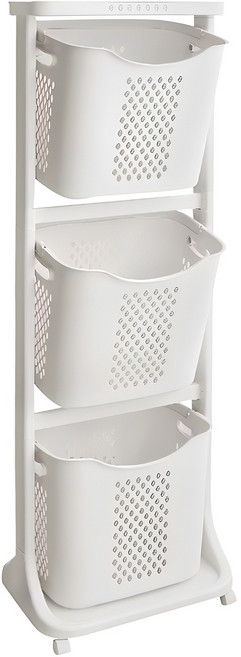 VER 3 대용량 트롤리 뉴 스윙 3단 빨래바구니, 아이보리