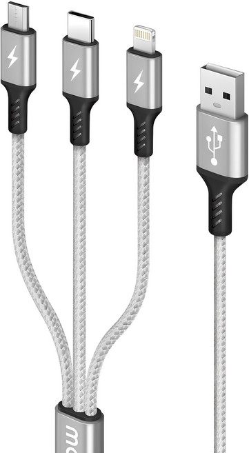 모잇 3in1 멀티 고속충전 케이블, 70cm, 실버, 1개