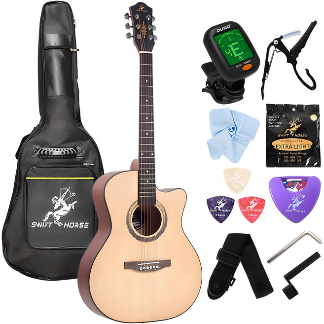 스위프트홀스 OM 컷어웨이 바디 입문용 통기타 + 구성품 10종, BL281, 혼합색상, 1세트