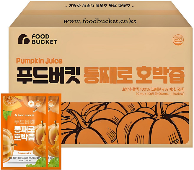 푸드버킷 통째로 호박즙, 90ml, 100개