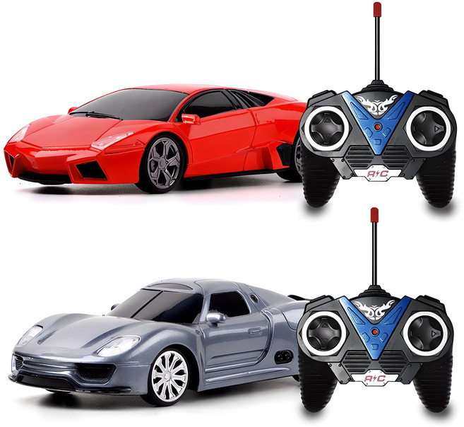 배틀 RC 레이싱 카, 레드 + 실버, 1세트