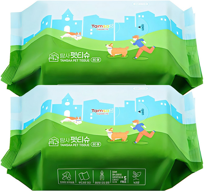 탐사 펫티슈 동물용의약외품 반려동물 물티슈, 80개입, 2개