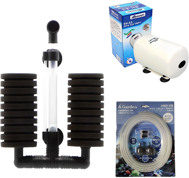 아마존 관상어용 2구 기포발생기 중형 어항용 SH-A3 세트, 1세트