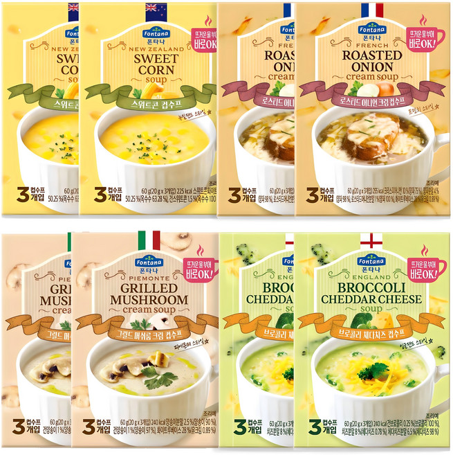폰타나 컵수프 머쉬룸 2p + 콘 2p + 브로콜리 2p + 어니언 2p, 480g, 1세트